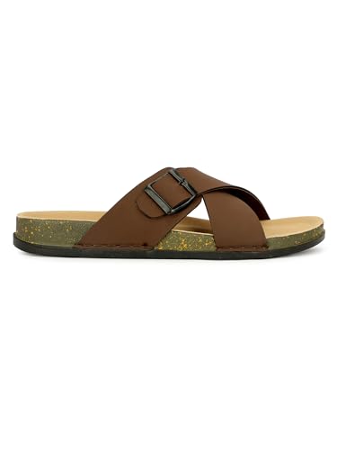 Image of Men Cross Strap Buckle Slippers | Casual Sandals for Men | Comfortable Footwear | Stylish Slip-On Sandals | Anti-Slip Rubber Sole