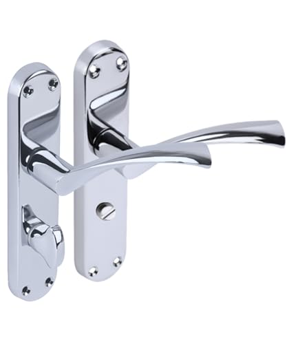 Hunta HANDLEZONE® 1 Pair of Lobo Polished Chrome Bathroom WC Toilet Door Handle Set on Long Backplate, for Internal Doors