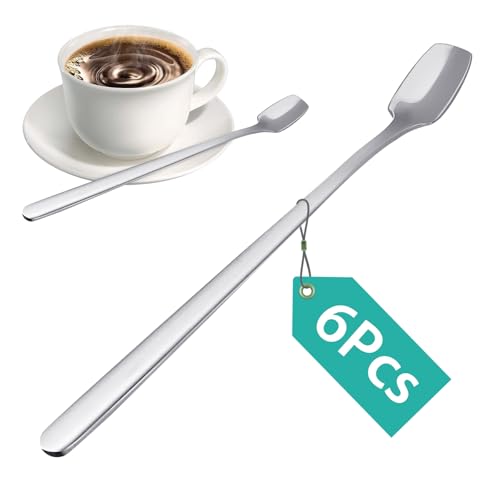 6 PCS Coffee Spoons Set, Dessert Spoon, Iced Tea Long Handle, Small Teaspoons, Stirring for Demitasse, Premium Stainless Steel Espresso Spoons (Silver)