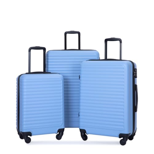 3 Piece Luggage Set, Suitcase Set, Luggage, Expandable, with Two Hooks, Trolley Case, with Universal Wheels, Combination Lock, 20/24/28 Inches,light Blue