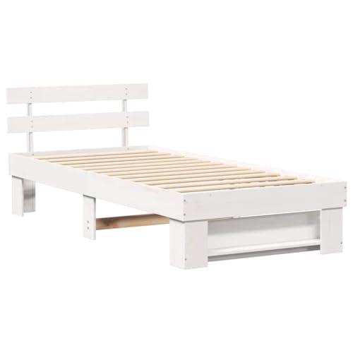 vidaXL Struttura Letto Piattaforma Bianca 75 x 190cm in Legno Massello di Pino, Perfetta per Interni, Stile Moderno, Non Serve Rete, Facile da Montare con 2 Persone, capacità Massima 110kg, Finitura