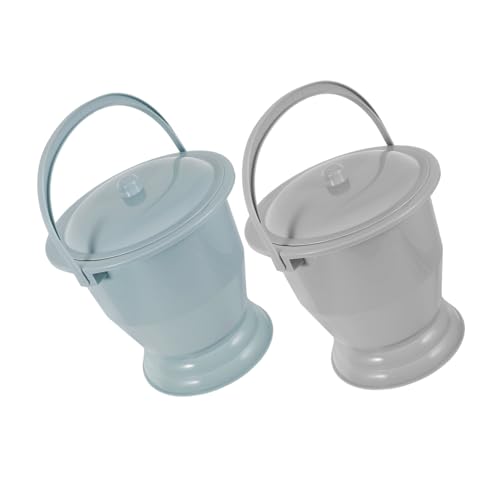 FRCOLOR Chamber Pot Urinal for Elderly 2 Pack Plastic Urine Bucket with Lid Portable Easy to Carry Gray Blue
