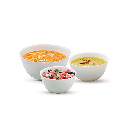 Image of Larah by BOROSIL Opalware Solid Mixing Bowl - 500ml, 750ml, 1L, Set of 3, White