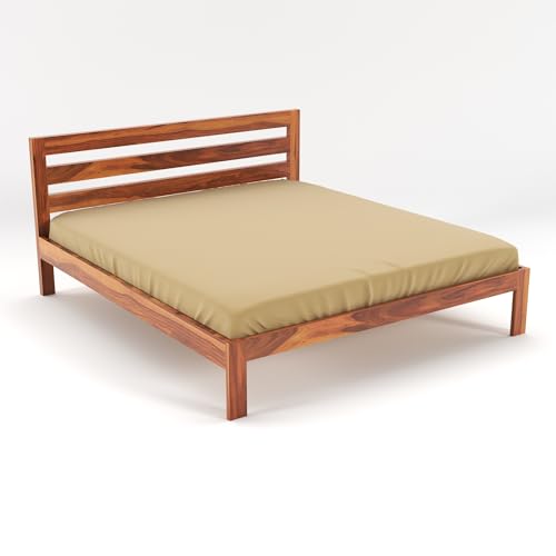 Image of Shisso FurnitureSheesham Wood King Size Bed Without Storage for Bedroom Living Room Solid Wood King Bed | Finish Color - Brown, DIY