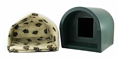 The Original Mr Snugs KatDen® Outdoor Cat Kennel/Shelter - Dark Green - Kennel & Liner/Mattress Combo
