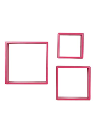 Image of Home Sparkle Wooden Wall Shelf | Cube Design Wall Mounted Shelves for Living Room - Set of 3 (Pink)