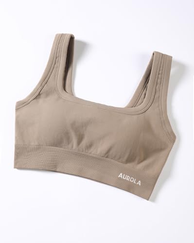 Image of AUROLA Power Womens Square Back Basic Sports Bra - Square Neck Padded Low Impact Yoga Bra Workout Crop Top