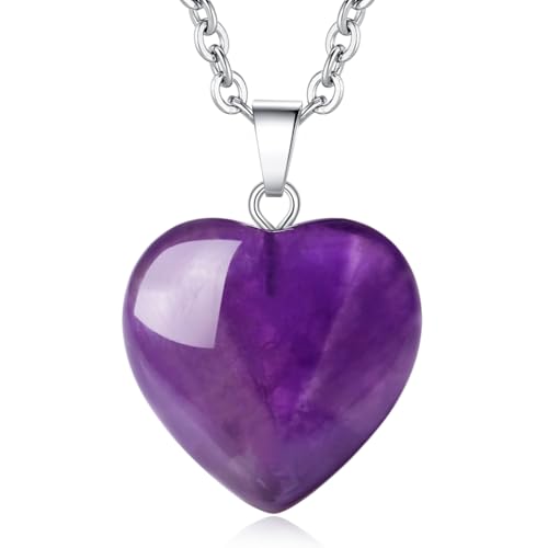 XIANNVXI Collier En Cristal D'AméThyste Avec Pendentif CœUr Pierre De GuéRison Pour Femme Bijoux Reiki Cadeau Pour Elle Romantique Cadeau De Saint-Valentin...