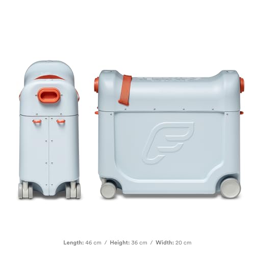 Image of Stokke Jetkids Bedbox - Kids Ride-On Suitcase & Travel Bag, Helps Your Child Relax & Sleep on The Plane, Approved by Airlines, Swivel Wheels, Adjustable Strap - Sky Blue