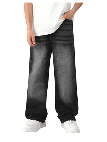 Floerns Boy's Casual Straight Leg Denim Pants Elastic Waist Jeans with Pockets