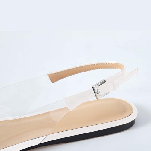 Wrynthevia VogueVent Women's Fashion Pointed Toe Heart Transparent PVC Slingback Flat Shoes Comfort Slip On Cap Toe Clear Ballet Flats Work Wedding Dress Flat Shoes for Women White Size 7.54