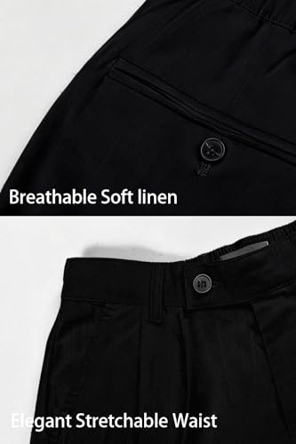 Image of GINGTTO Linen Pants Men Slim Fit Elastic Waistband Lightweight Summer Beach Fashion Casual Pant