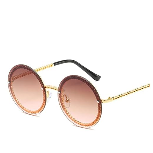 HUSHH Grandes Gafas de Sol Redondas Marco de Metal de Mujeres Vintage Luxury Luxury Clear Sun Gafas Men Femenino Verano-Gold Double Tea,1 pcs