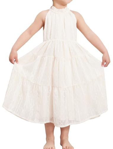 Girls Lace Dresses Halter Neck Beige Dress Maxi Dress 3 to 9 Years