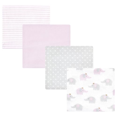 Image of Hudson Baby Unisex Baby Cotton Poly Flannel Receiving Blankets, Lilac Elephants, One Size