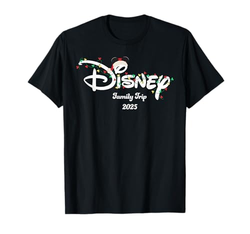 Disney Mickey Christmas Lights Family Trip 2025 Script Logo T-Shirt