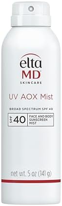 EltaMD UV AOX Mist Mineral Sunscreen Spray SPF 40, Broad Spectrum Face and Body Sunscreen with Zinc Oxide, 100% Mineral Active, Hydration Boost with Antioxidants, Moisturizer with SPF 40, 5 oz