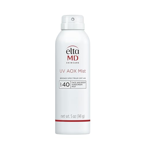EltaMD UV AOX Mist Mineral Sunscreen Spray SPF 40, Broad Spectrum Face and Body Sunscreen with Zinc Oxide, 100% Mineral Active, Hydration Boost with Antioxidants, Moisturizer with SPF 40, 5 oz