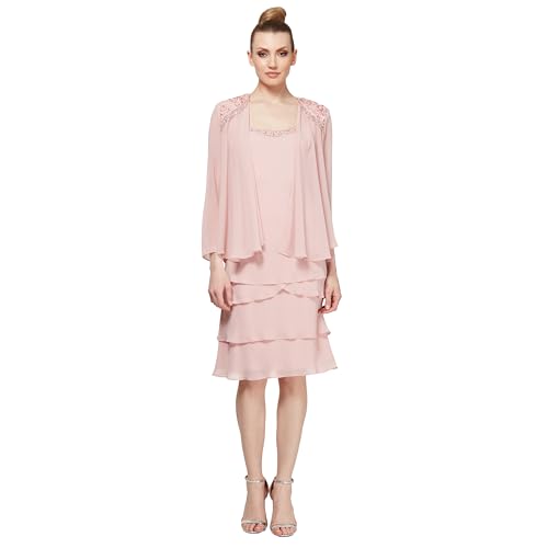 Image of S.L. Fashions Women's Mother of The Bride Tiered Jacket Dress with Shoulder Embellishment