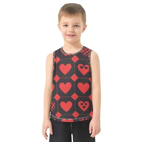 Hearts Checked Children Tank Tops Sleeveless Teens Vest Work Out Clothes for Biking Jogging Beach 3T2