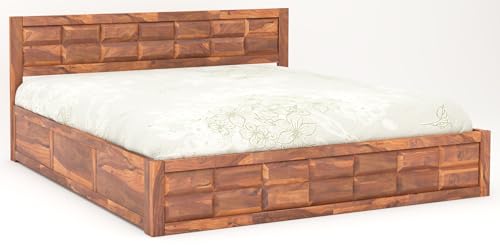 Image of MAMTA DECORATION Sheesham Wood King Size Bed with Box Storage, Wooden Double Bed Cot Palang Furniture for Bedroom Living Room Home (Honey Finish)