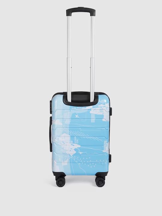 Image of TEAKWOOD LEATHERS Twin Printed 360 Degree Rotation Hard Cabin Trolley Bag (Blue, Small)