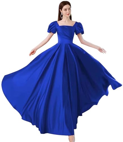 Puffy Sleeve Prom Dresses Long Satin Princess Ball Gown Pockets A Line Evening Gowns for Women Formal