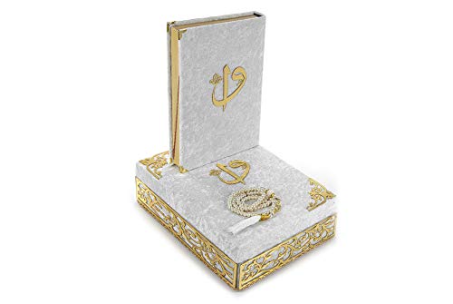 Special Elegant Velvet Covered Decorative Box, Velvet Covered Quran Book in Arabic and Prayer Beads - Image 3