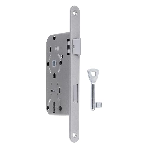 Einsteckschloss für Zimmertüren Dornmaß 55 mm Stulp 20 mm, silber (DIN-Rechts, Buntbart (BB))