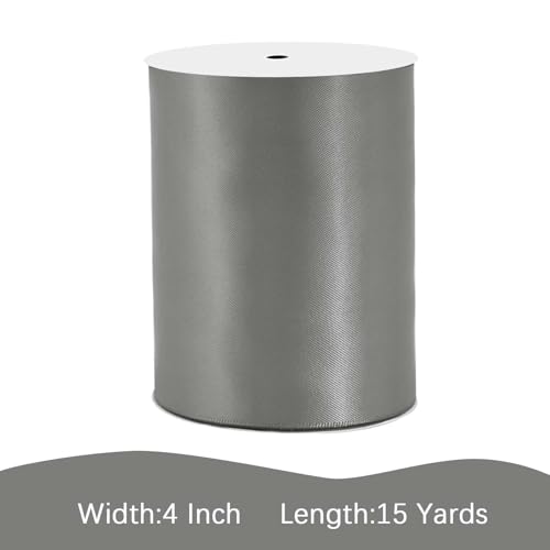 Image of Silver Satin Ribbon 4 inch X 15 Yards Polyester Ribbon for Gift Wrapping Very Suitable for Weddings Party Hair Bow Invitation Decorations and More