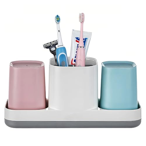 Toothbrush Holder for Bathroom Kids Toothbrush Holder with Cups Electric Toothbrush Holder for Bathroom Decor Kids Bathroom Accessories Set with Toothpaste Holder Pink & Blue