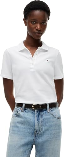 Tommy Hilfiger Women’s 1985 Short Sleeve Slim Fit Polo Shirt, White (Th Optic White), S