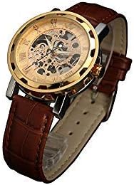 SEWOR Men's Teampunk Trasparent Skeleton Analog Leather Mechanical Wrist Watch for Man