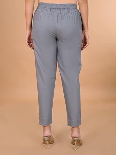 Image of D K W Women's Mid Rise Relaxed Fit Cotton Flex Trousers with Elastic Back & Drawstring - Ideal for Winter, Formal, Office & Casual Wear, Comfortable for Girls and Women