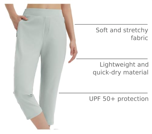 Image of baleaf 20'' Women Capris with Pockets Stretch Golf Work Dress Cropped Pants Straight Leg High Waisted Pull On Summer