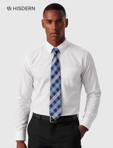 Image of HISDERN Mens Dress Shirt with Tie Pocket Square Set Classic Button Down Shirt Matching Tie Long Sleeve Shirts