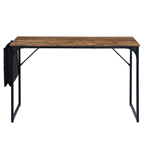 Homy Casa Escritorio para computadora Escritorio de Estudio de 100 cm con una Bolsa de Almacenamiento Ahorro de Espacio para la Oficina en el hogar, Marco de Metal Negro, Tablero de Mesa marrón Cover