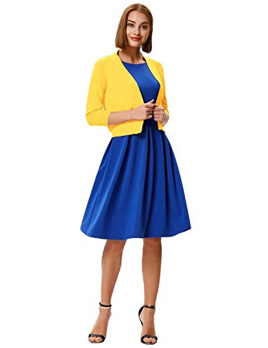 Grace Karin Women's Open Front Cropped Cardigan Sweaters Lightweight 3/4 Sleeve Shrugs Bolero Cardigan Small Yellow #TOP3