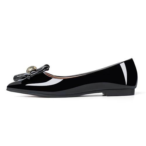 Flats for Women Pointed Toe Leather Ballet Flat Shoes Bow Comfortable Dress Shoes for Work Office4