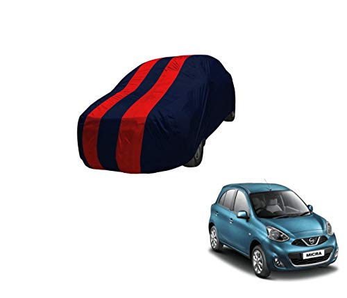 Image of Auto Hub Car Cover Compatible with Micra with Mirror Pocket,Triple Stitched, Weather Proof, Micra Car Cover- Navy-Red