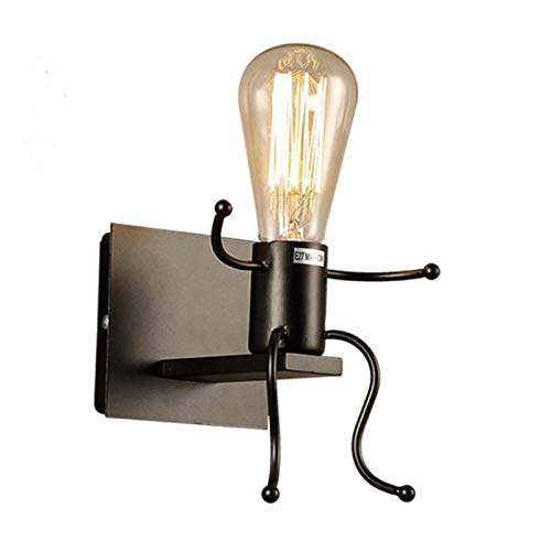 HJXDtech Creative Belle Nain Lampe de Murale Industriel Rétro Noir Métal E27 Applique Murale (Asseoir)