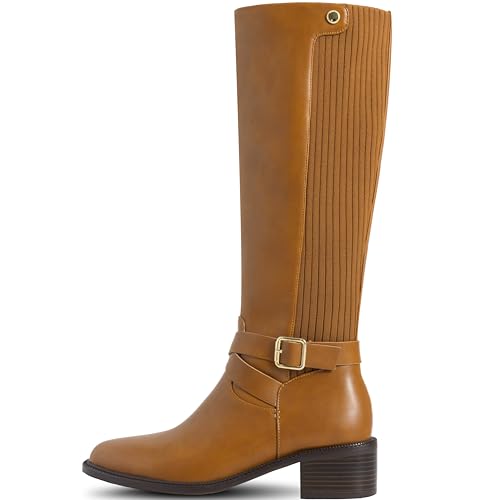 Women's Knee High Boots Round Toe Chunky Block Heel Comfortable Long Tall Boots for Women Side Zipper Elastic Casual Fashion Riding Boots2