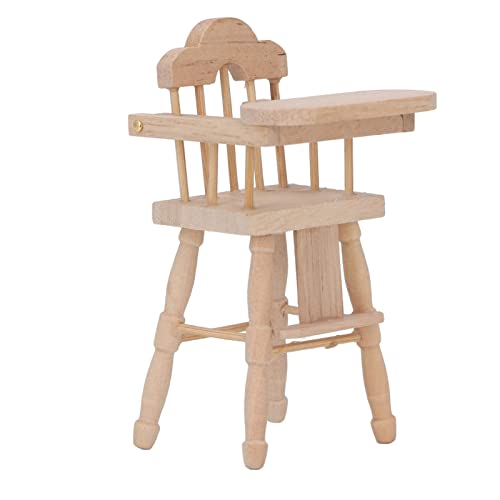 Agatige AGATIGEH1M3685BCW 1/12 Dollhouse Baby Chair, Foldable Miniature Birch Wood Baby Doll High Chair thumb #6