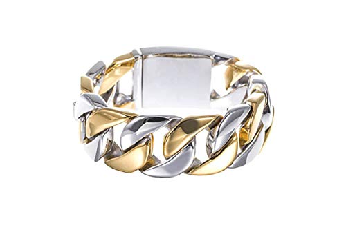 KnBoB Stainless Steel Men Silver Gold Curb Chain Bracelet