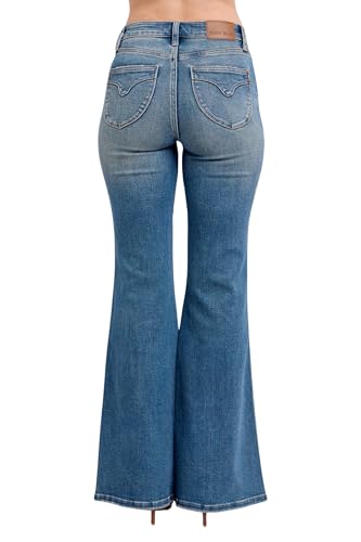 Judy Blue Women's Mid-Rise Tummy Control Vintage Wash Flare Jeans3