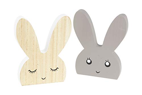 HEITMANN DECO Hasen-Aufsteller aus Holz - Dekofigur Osterhase Zum Aufstellen - Tischdeko, Osterdeko, Frühling - 2er Set - Natur, Grau Cover