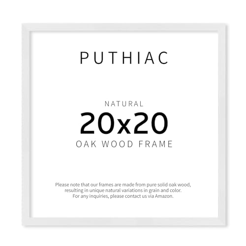 puthiac 20x20 White Picture Frames for Wall - Minimalist 20x20 Oak Wood Frames, 20"x20" Picture Frame Wood, Natural Solid Wooden Picture Frames for Wall Art Photo and Prints (1 Pack, White)