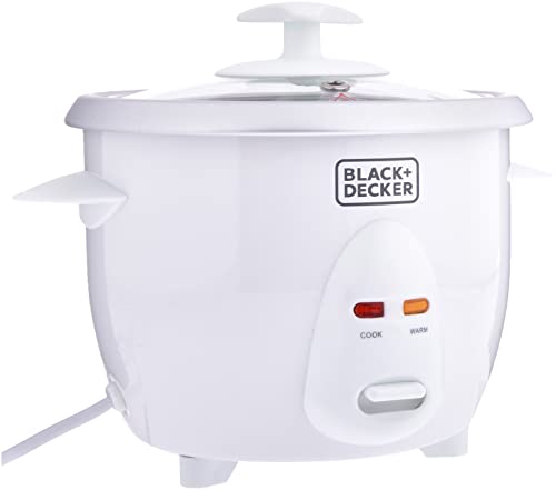 BLACK+DECKER Rice Cooker 350W 0.6L Capacity Removable NonStick Aluminum Bowl Steaming Tray Water Level Indicator Glass Lid with Cool Touch Cook and Warm Functions 220-240V White -RC650-B5