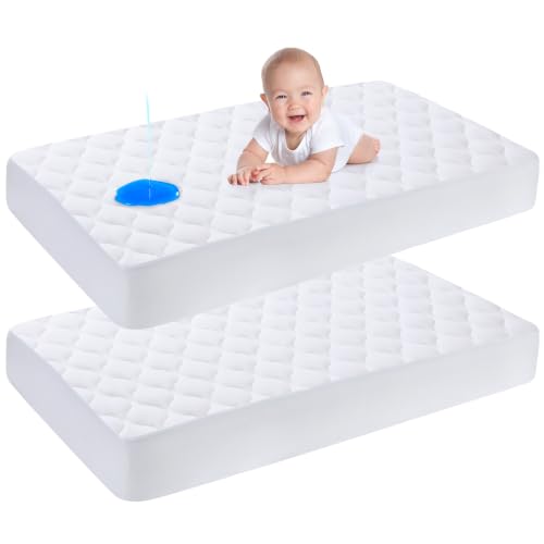 Image of Yoofoss Waterproof Crib Mattress Protector 2 Pack, Quilted Crib Mattress Pad Cover Ultra Soft and Breathable, Machine Washable Toddler Mattress Protector for Standard Baby Crib Size 52''x28''
