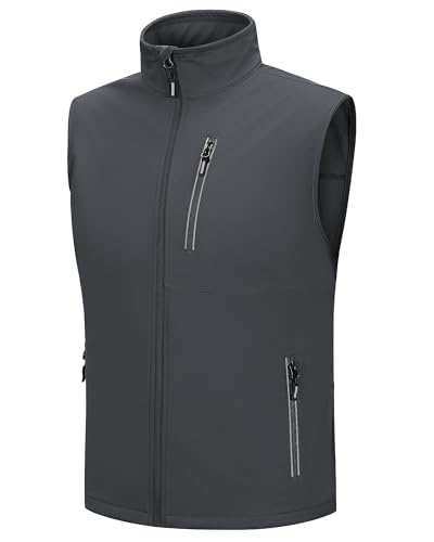 Outdoor Ventures Softshell Weste Herren Outdoor Fahrradweste Wasserdicht Winddichte Ärmellose Jacke Full Zip Atmungsaktive Laufweste Dunkelgrau XL
